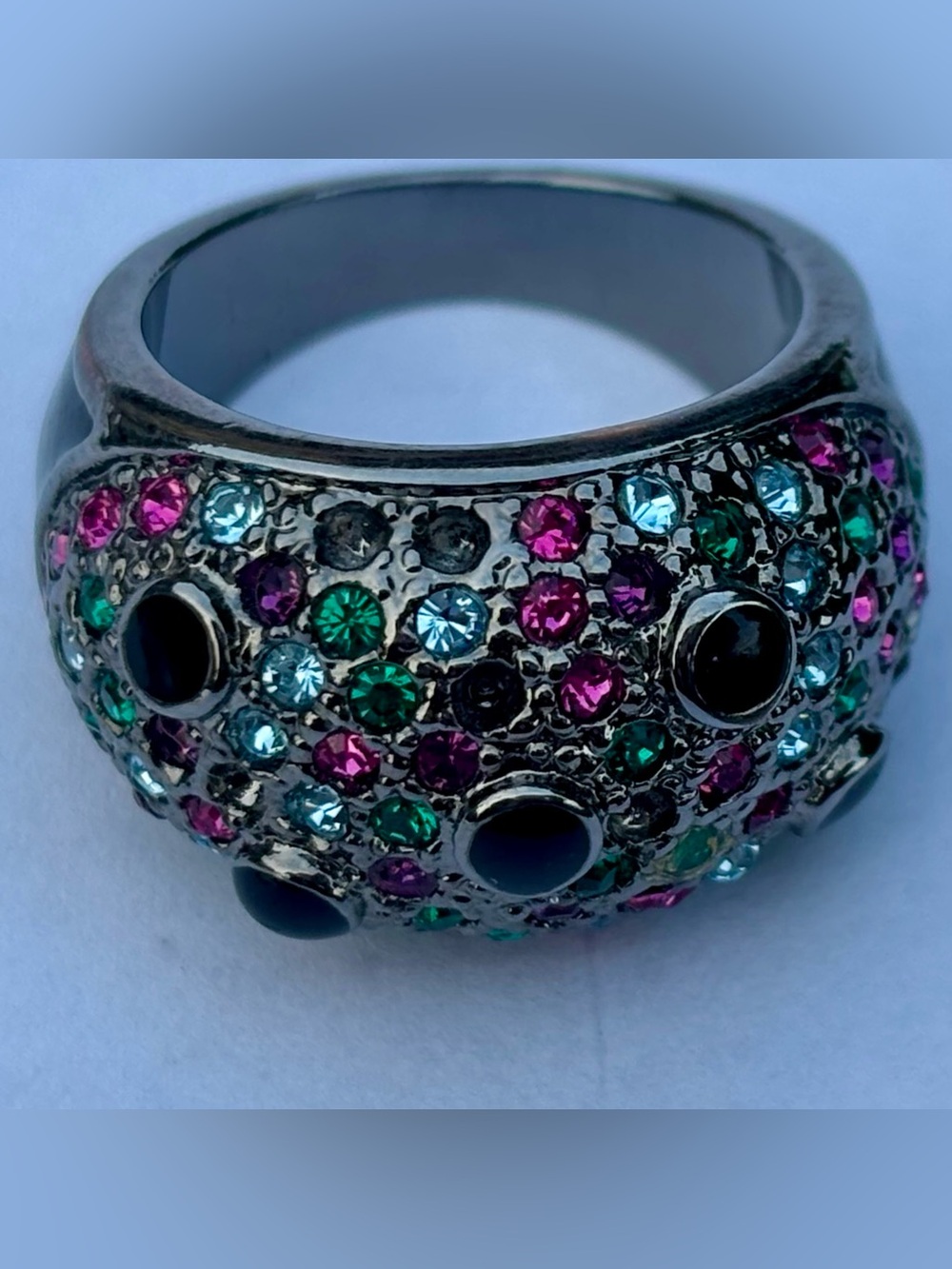 Chunky Vintage Multi-Color Rhinestone Dome Ring 5.75